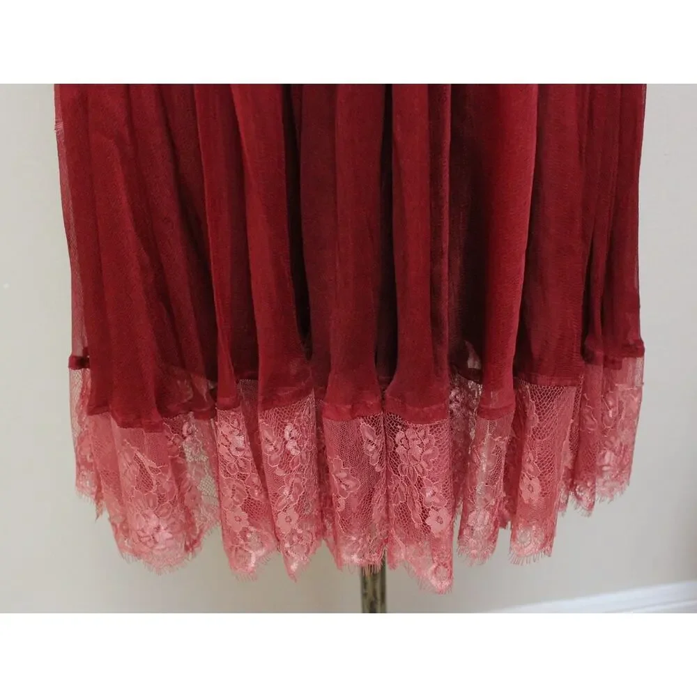 NWT Free People Brenda Knight Marilyn Red Lace Sheer Dress Size Large